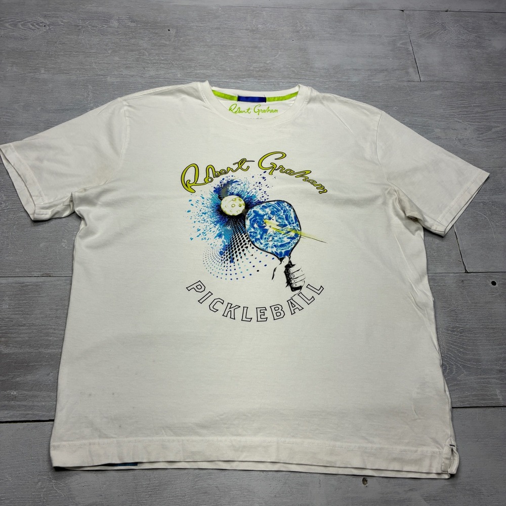 Robert Graham Pickleball Graphic T-Shirt Mens Large White Cotton Short Sleeve